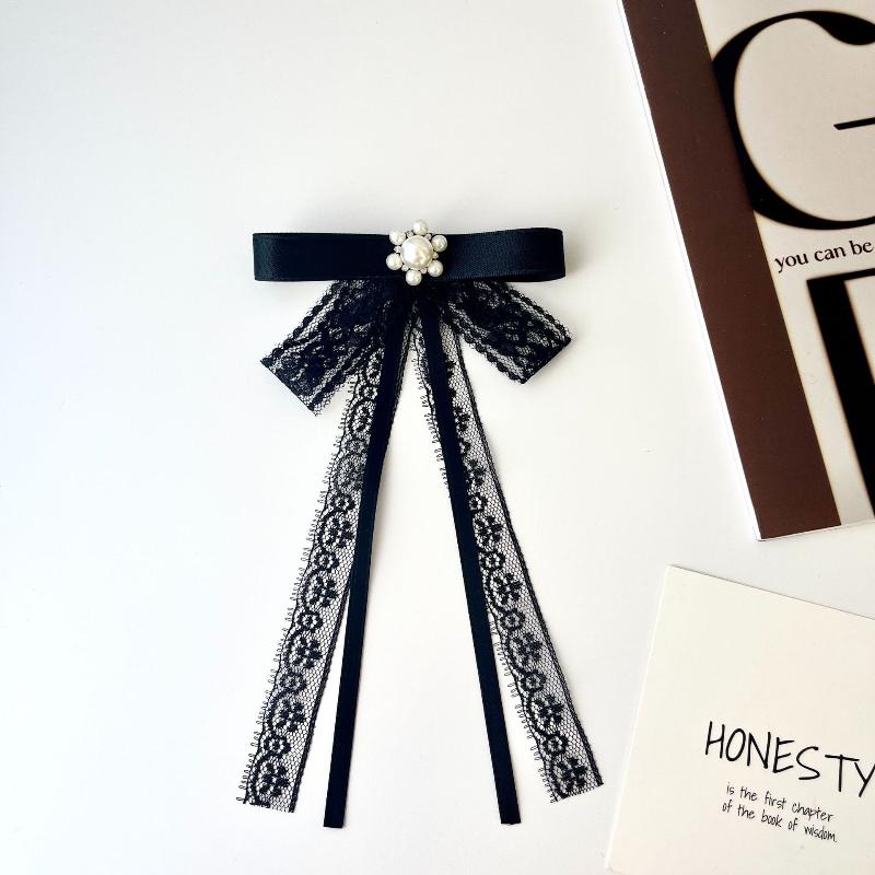 Černá krajková brož Mašle Bílá perlová brož Kravata Pro dámské oblečení Zdobení výstřihu Stuha Kravata Šperky Doplňky