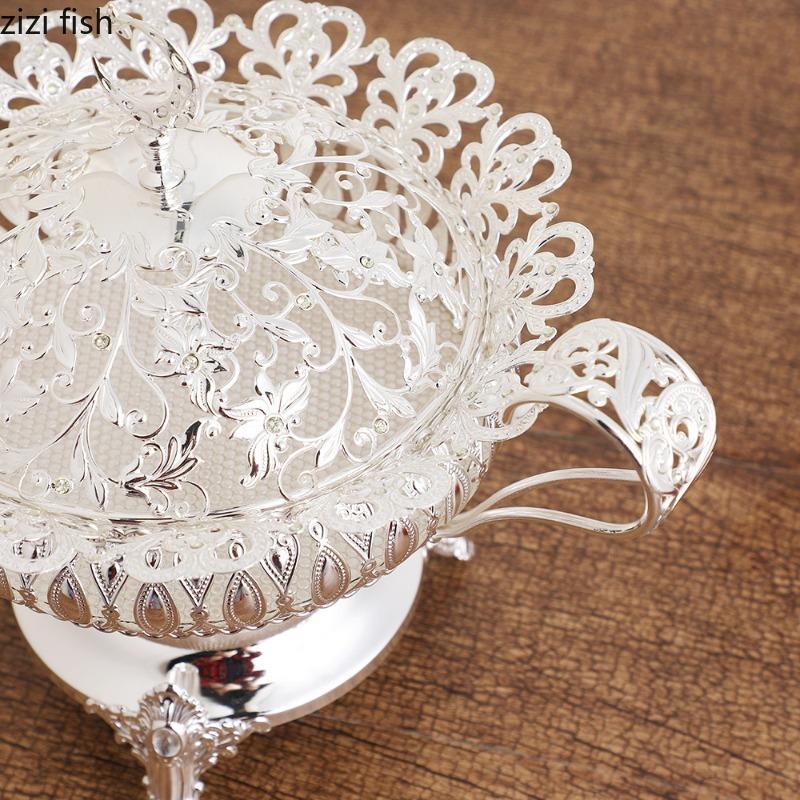 Metal Fruit Plate with Lid High Footed Fruit Basket Hollow Storage Basket Snack Plate Fruits Bowl Ornament Dried Fruit Box Tray