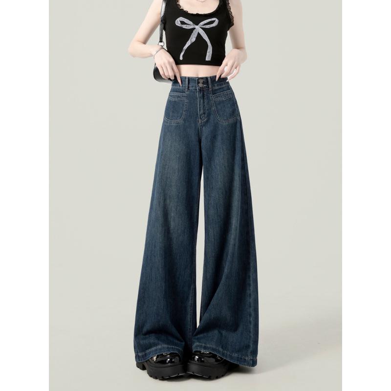 Retro Graue High-Waist Wide-Leg Jeans für Damen - Herbst 2024 Kollektion