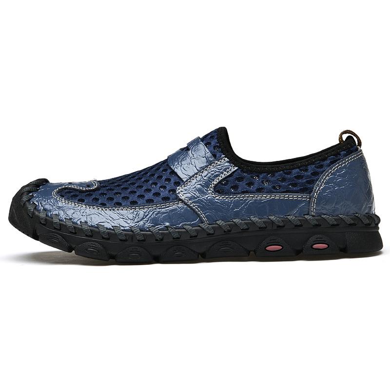 Patchwork Casual Shoes For Men Summer Breathable Mesh Men Loafers Slip On Outdoor Men Sneakers Handmade Flats Walking Footwear