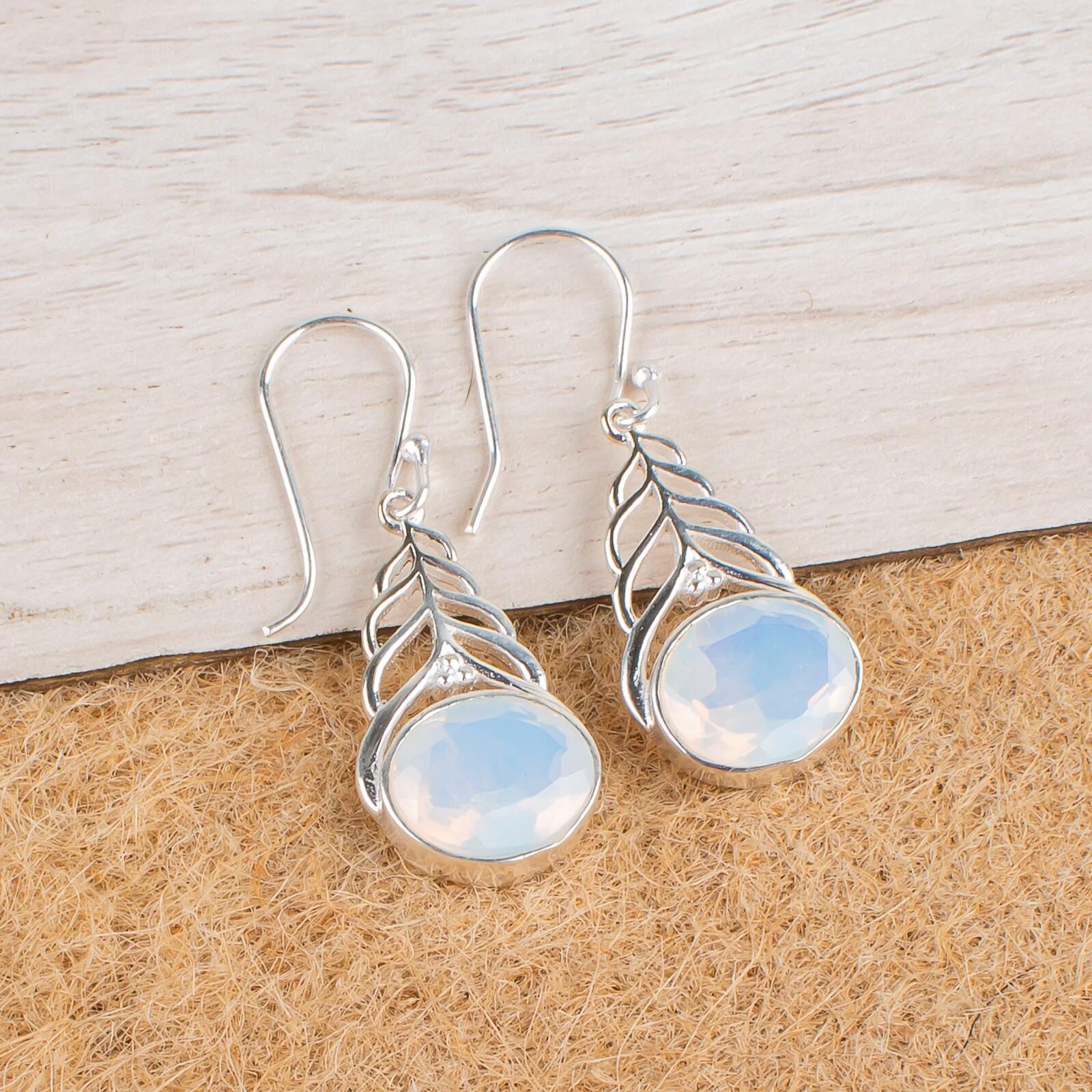 

Milky Opal Gemstone 925 Sterling Silver Jewelry Drop/Dangle Earrings 1.64 Gift CE-1-14