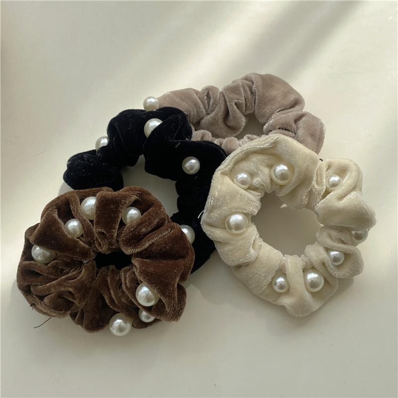 New Solid Color Velvet Pearl Hair Scrunchies for Women Girls Elastic Ponytail Holder Rubber Bands Hair Ties Hair Accessories