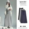 Gray High-Waisted A-Line Skirt for Women - Mid-Length, Hip-Hugging, Slit, Straight Tube Design for Spring, Autumn, and Winter.