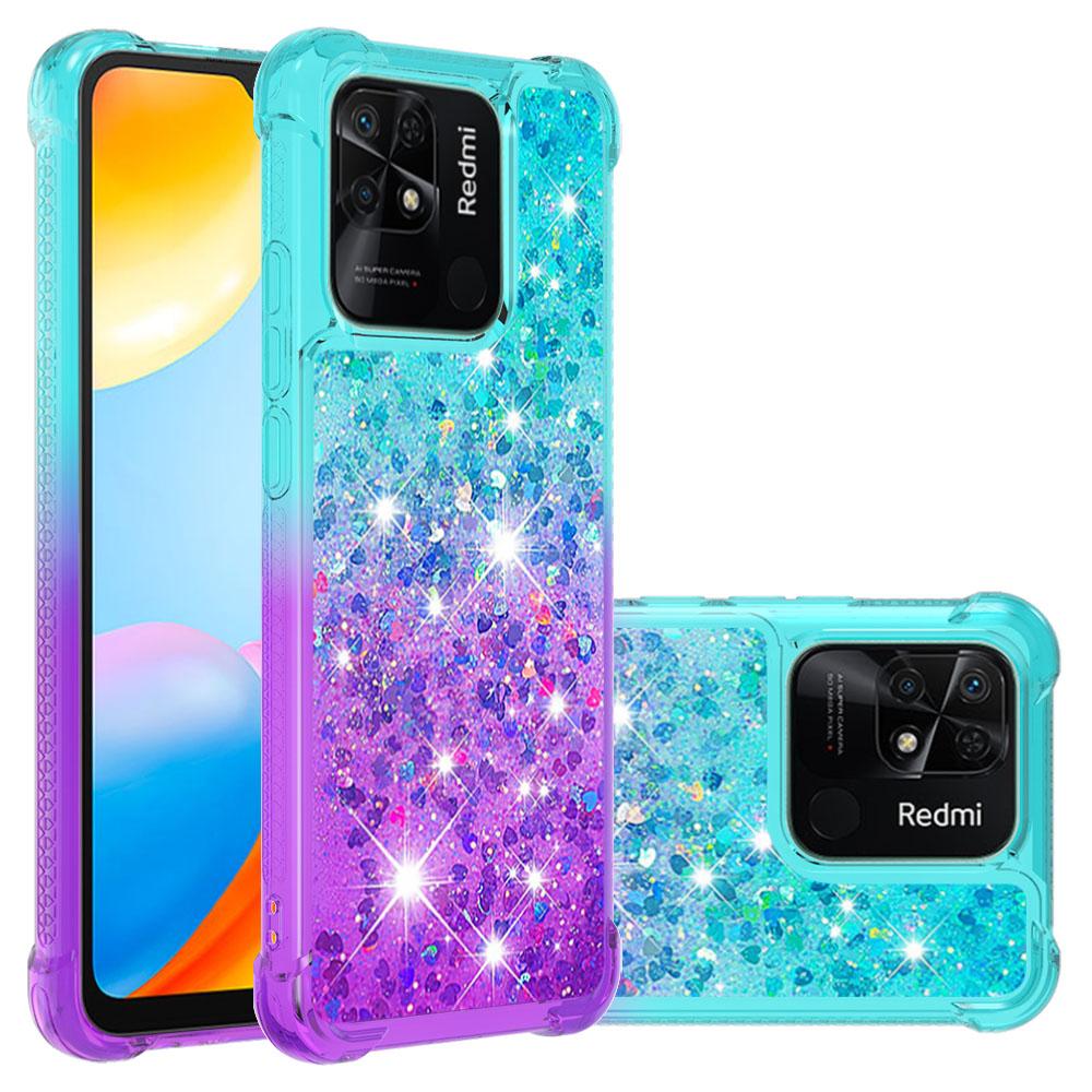 

For Xiaomi Redmi 10C 4G TPU Case Gradient Quicksand Phone Back Cover Sky Blue/Purple