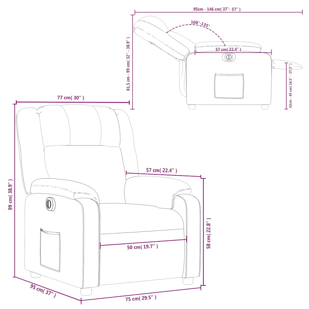 Electric Recliner Chair Cream Fabric