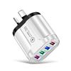 European Standard Multi-Port 4-USB Travel Charger with 5V/2.4A for EU, US, and UK Outlets