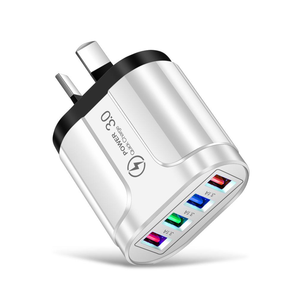 European Standard Multi-Port 4-USB Travel Charger with 5V/2.4A for EU, US, and UK Outlets