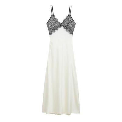 Elegant Silk Ribbon Lace Bustier Dress with Deep V-neck and Spaghetti Straps