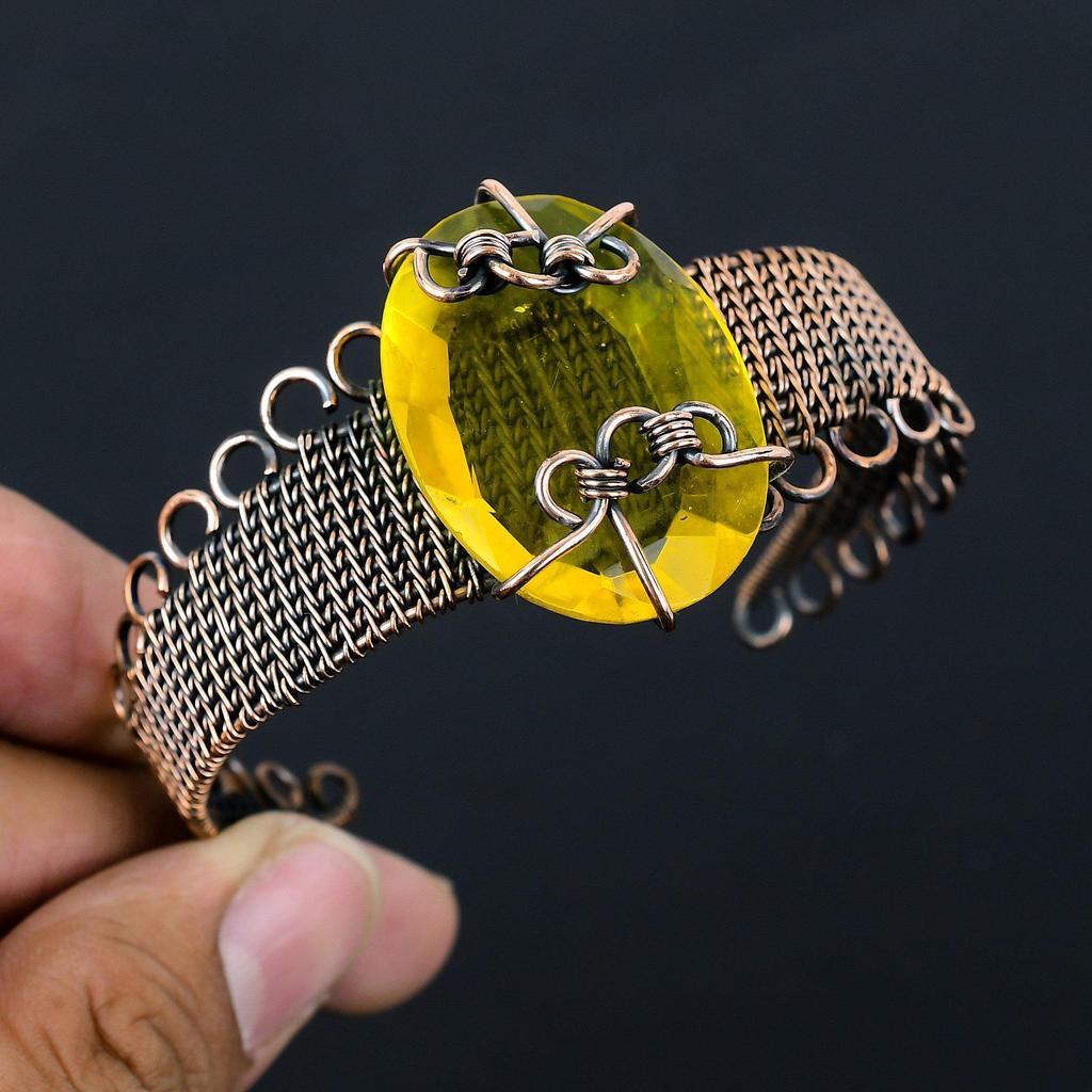 Citrine Gemstone Čistá měděná drátěná ručně vyráběná manžeta / náramek šperky