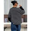 Women Striped Crew Neck Fake Two Piece Loose Long Sleeve Casual Sweatshirt