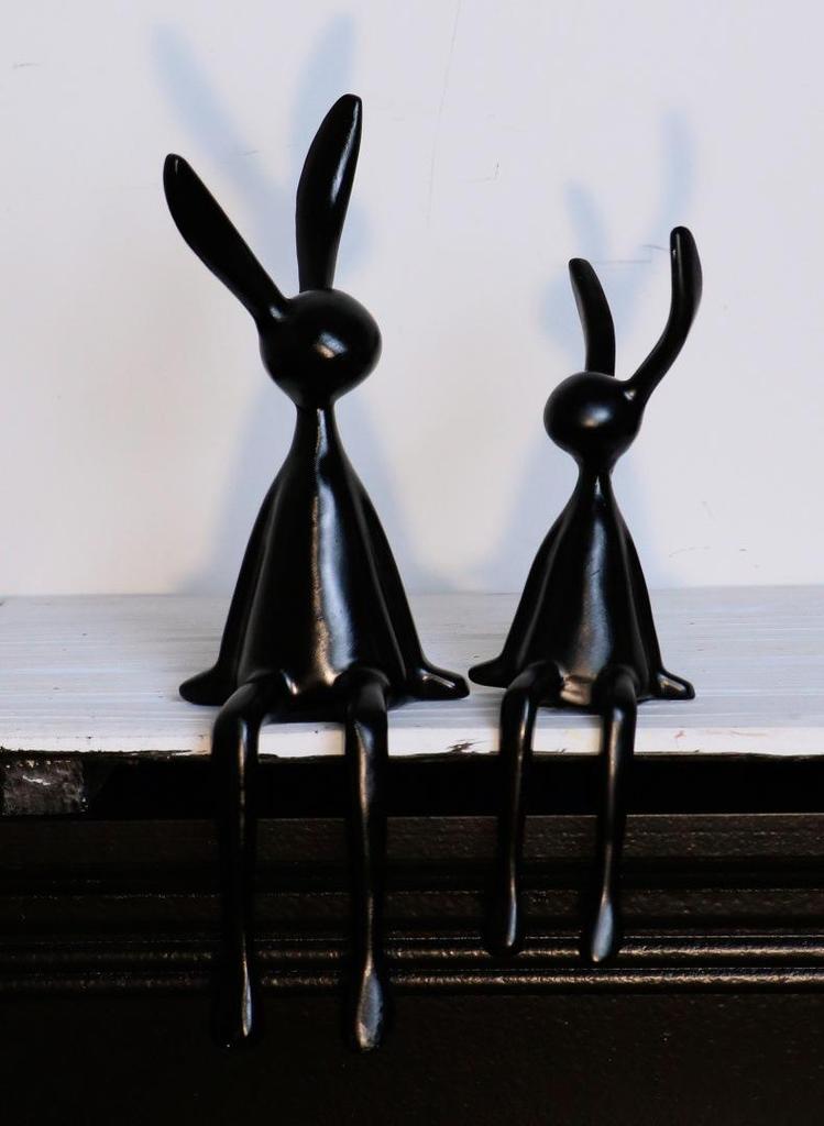 Creative Resin Black and White Cartoon Rabbit Family Desk Decorations - Set of Four
