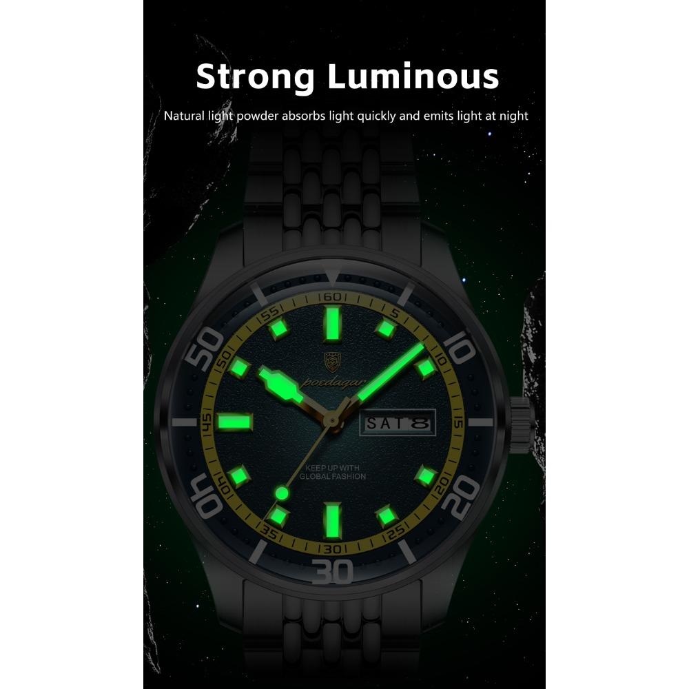 POEDAGAR Luxury Military Man Watch Casual Waterproof Luminous Date Week Men Watch Stainless Steel Quartz Men's Watches Reloj+Box