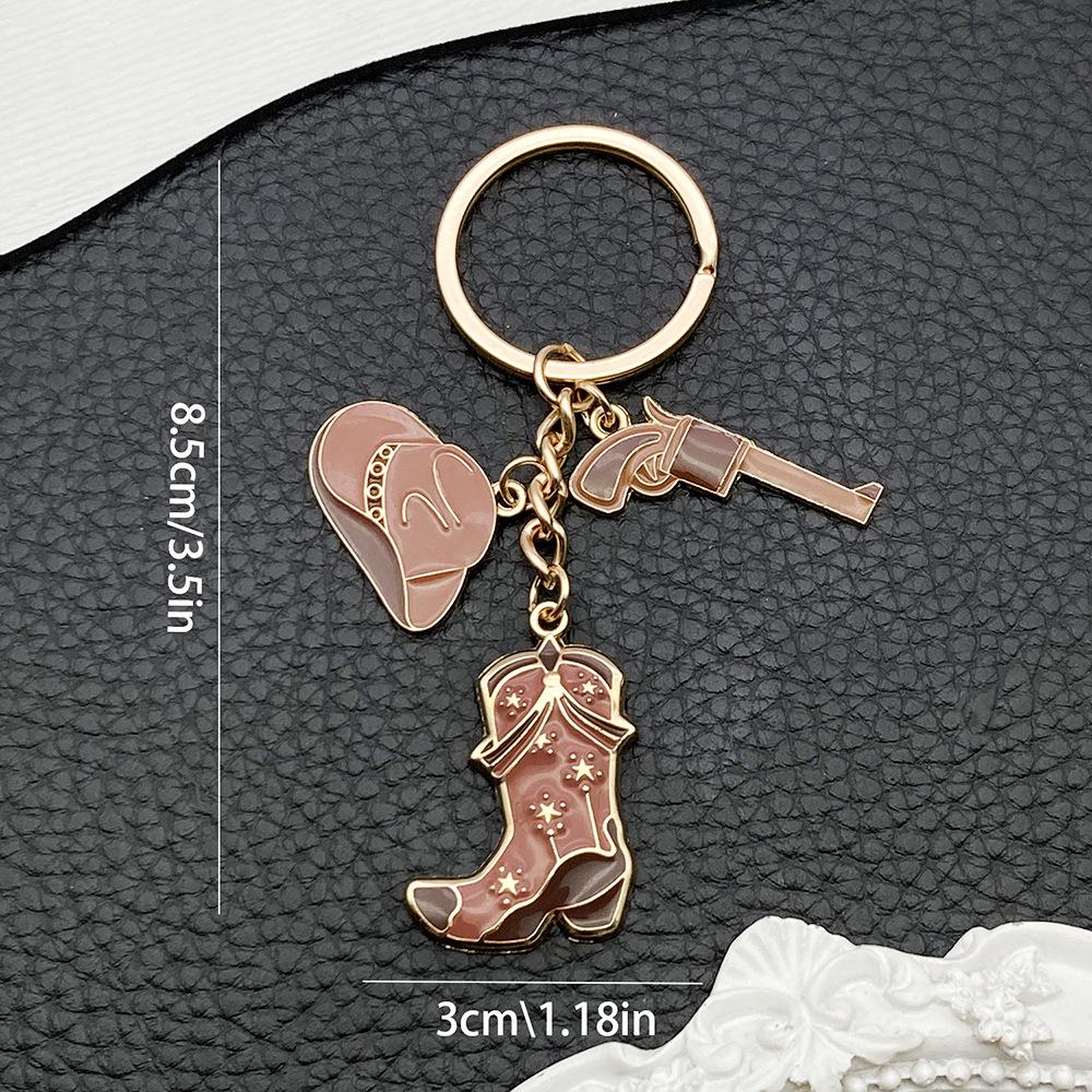 American Retro Western Cowboy Hat & Boots Keychain with Pistol Pendant and Crossbody Bag Charms