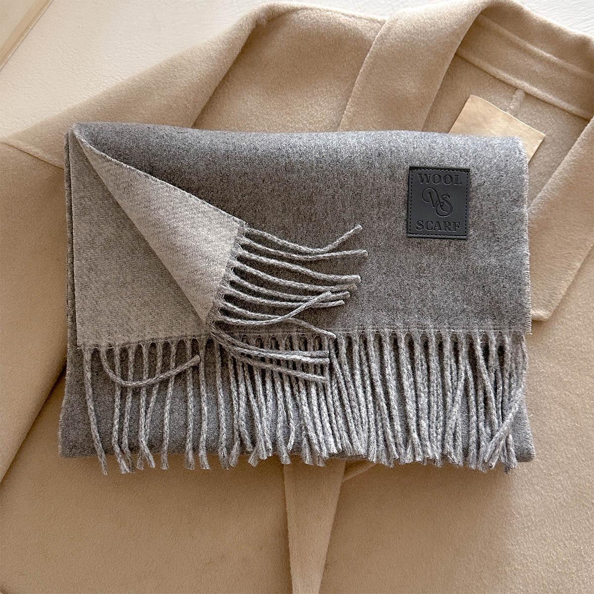 Fashion Tassel Wool Blend Scarf For Winter Warm Solid Color Soft Shawl Women Jacquard Wrap Bandana Versatile Scarves One Size