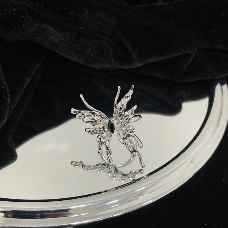 Personality butterfly opening black zircon ring women's ins tide niche designer senior cold wind index finger ring