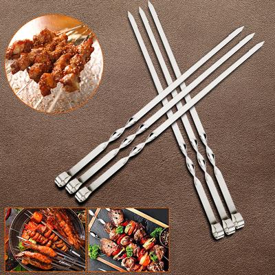 Flat BBQ Fork Wide BBQ Sticks Stainless Steel Barbecue Skewer Barbecue Supplies Outdoor Camping Picnic BBQ Utensil 6Pcs