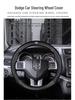 Dodge Steering Wheel Cover - Genuine Leather & Carbon Fiber, Universal Fit for All Seasons