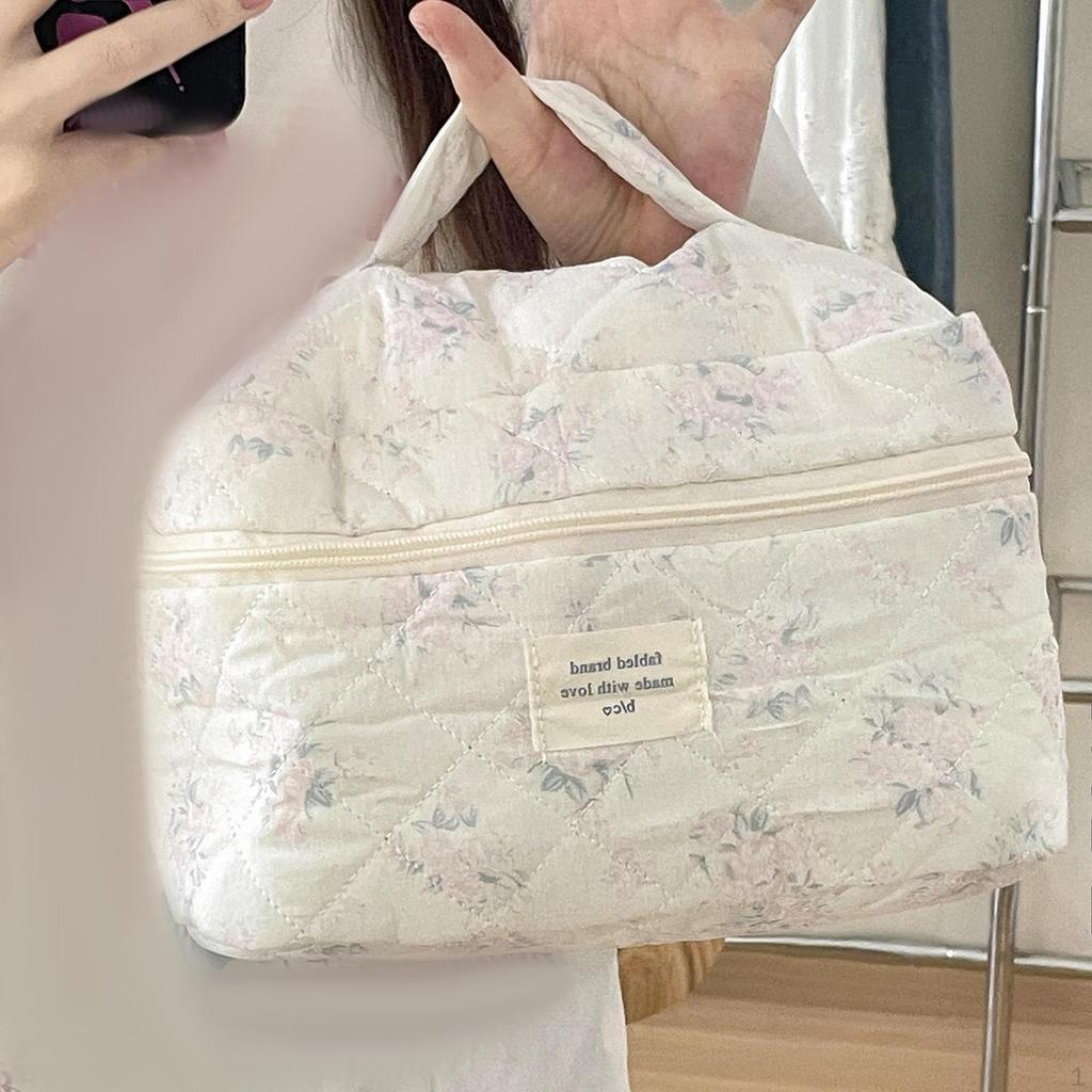 Aesthetic Makeup Bag Floral Toiletry Organizer with Handle Wash Pouch for