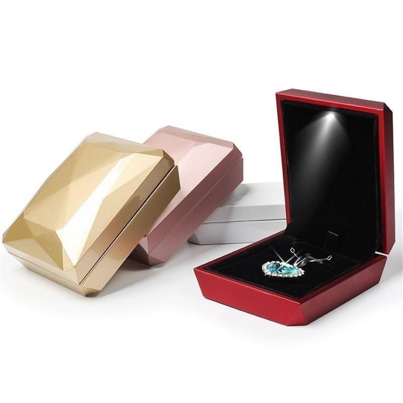 LED Engagement Wedding Earring Ring Pendant Jewelry Display Storage Case Box Gift with LED Lights