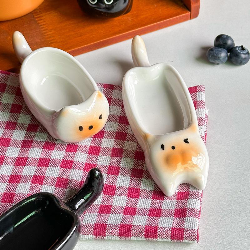 Ceramiczna Mini Miseczka do Zanurzania w Kształcie Kota Dodatek Mała Miseczka Domowe Naczynia Stołowe Dekoracyjny Miska dla Kota na Stół Kuchenny