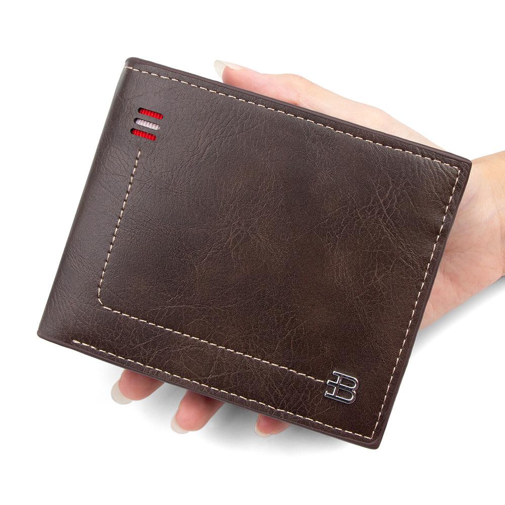 Schoolbag New Retro Leather Pattern Men's Short Wallet Hinge Three-fold Bag Multi-card Position Change Bag ID Bag Wallet Wholesale