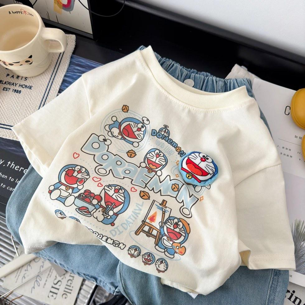 

3D Cartoon Parent-Child Cotton Short Sleeve Summer T-Shirt - Fashionable Printed Casual Doll Design 80cm (Child) светло-бежевый