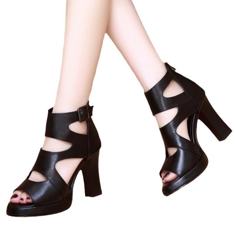 Fashion High Heeled Cool Boots 2025 Summer New Hollow Fish Mouth Roman Shoes Fashionable Women's Sandals
