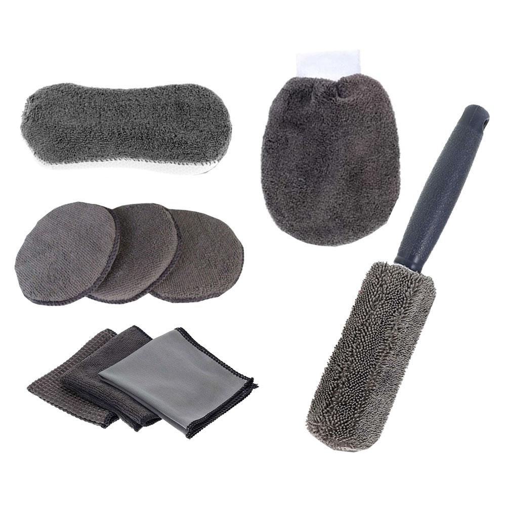 

9 шт. Инструменты для чистки автомобиля Полотенце из микрофибры Щетка для автомобильных шин Мягкая впитывающая перчатка Детейлинг Универсальный набор для ухода за автомобилем и мотоциклом серый