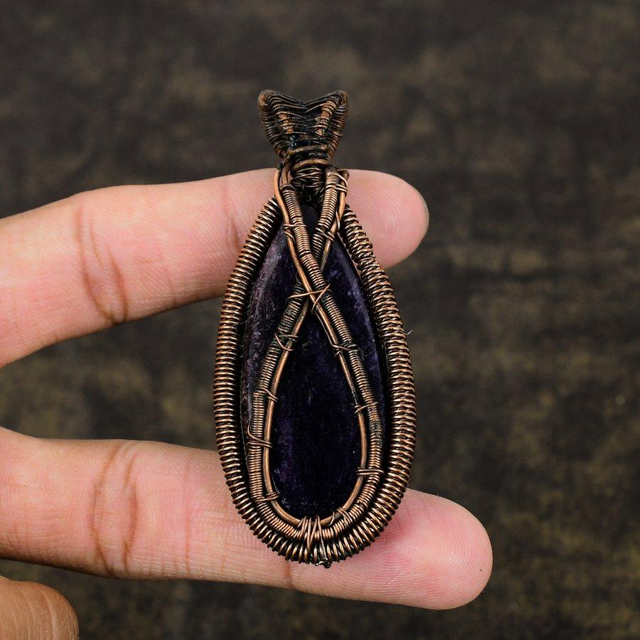 Russian Charoite Handmade Copper Wire Wrap Jewelry Pendant 2.96" o5q77