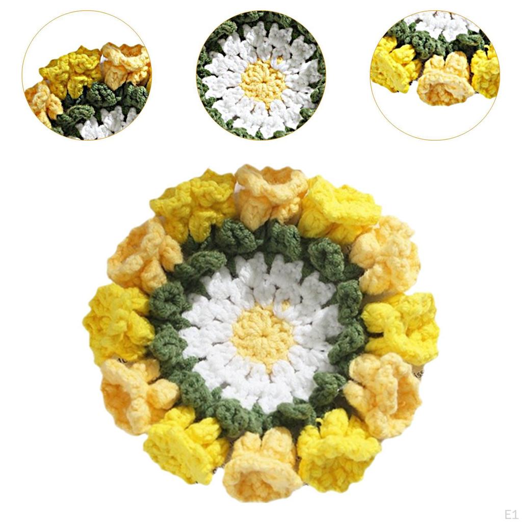 Crochet Coaster Cup Mat Cute Lily of The Valley Flower for Tabletop Dining Room