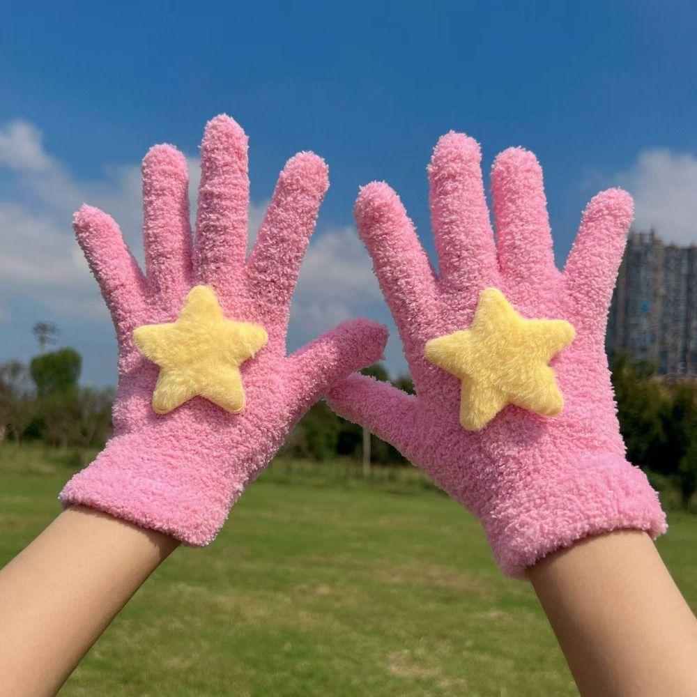 Cycling Coral Velvet Gloves Warmer Plush Gloves Cute Star Plush Gloves  Women