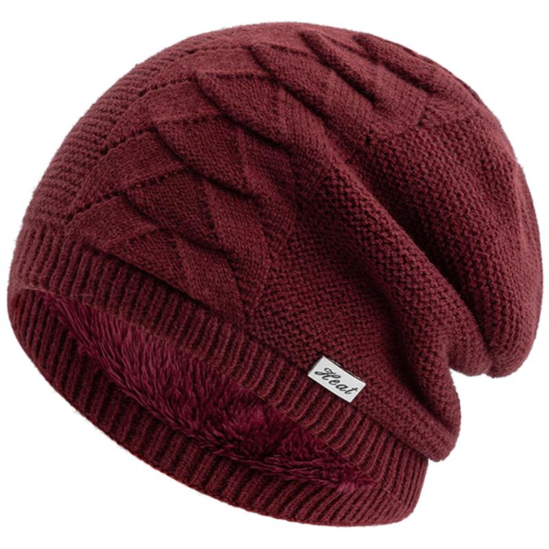 New Style Unisex Warm Dandy Winter Hat Heat Metal Label Plush Fur Lined Soft Beanie Hat Thick Hats For Women Men Knitted Hat