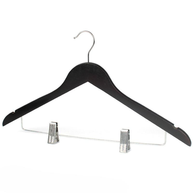 Gruccia in Legno Massello Naturale con Pinze per Gonne, Gruccia Antiscivolo per Completi e Cappotti per Casa Hotel, Appendiabiti in Legno Vintage con Porta Pantaloni