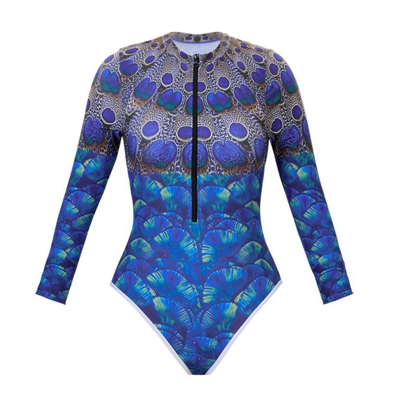 Women's Long-sleeved One-piece Sports Printed Swimsuit Diving Suit