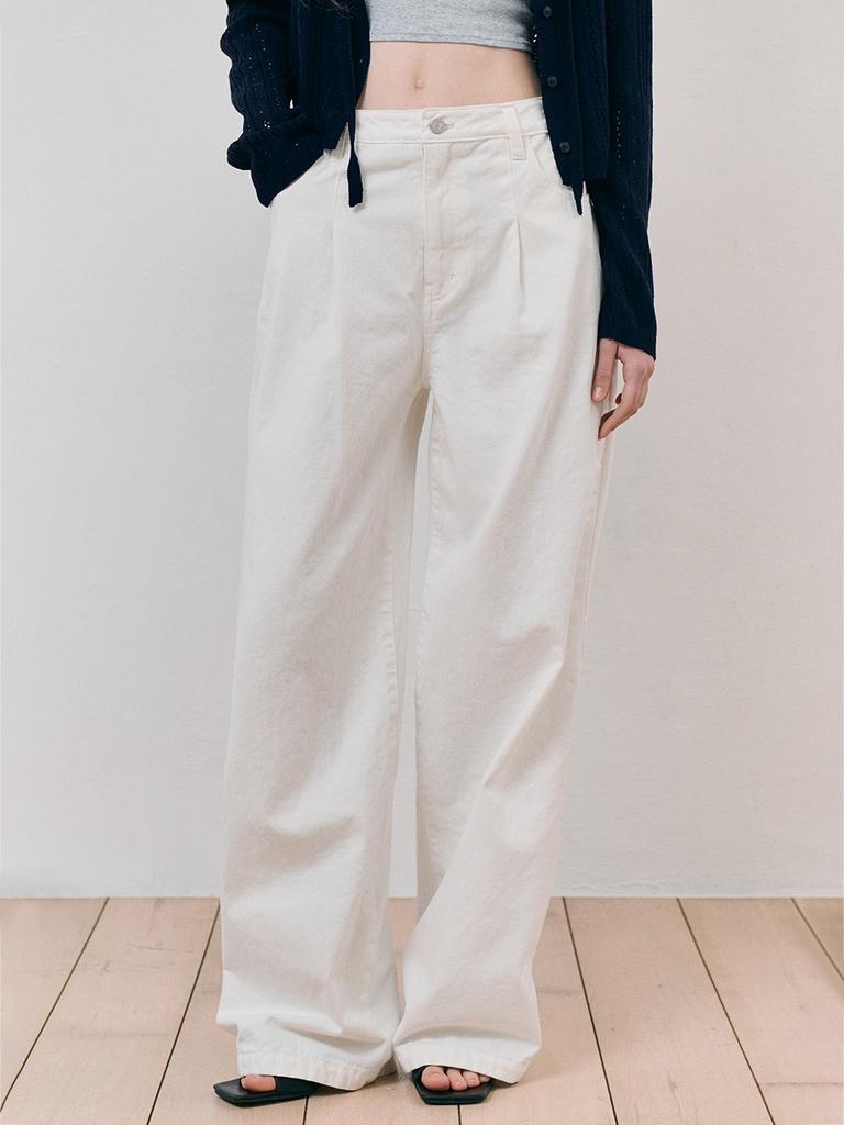 ETMON Pintuck Cotton Pants, White