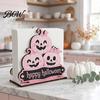 Macaron Color Halloween Decor Wooden Napkin Holder, Cute Pastel Pumpkin Ghost Black Cat Tabletop Tissue Dispenser, Holder Waterproof Decorative Stand