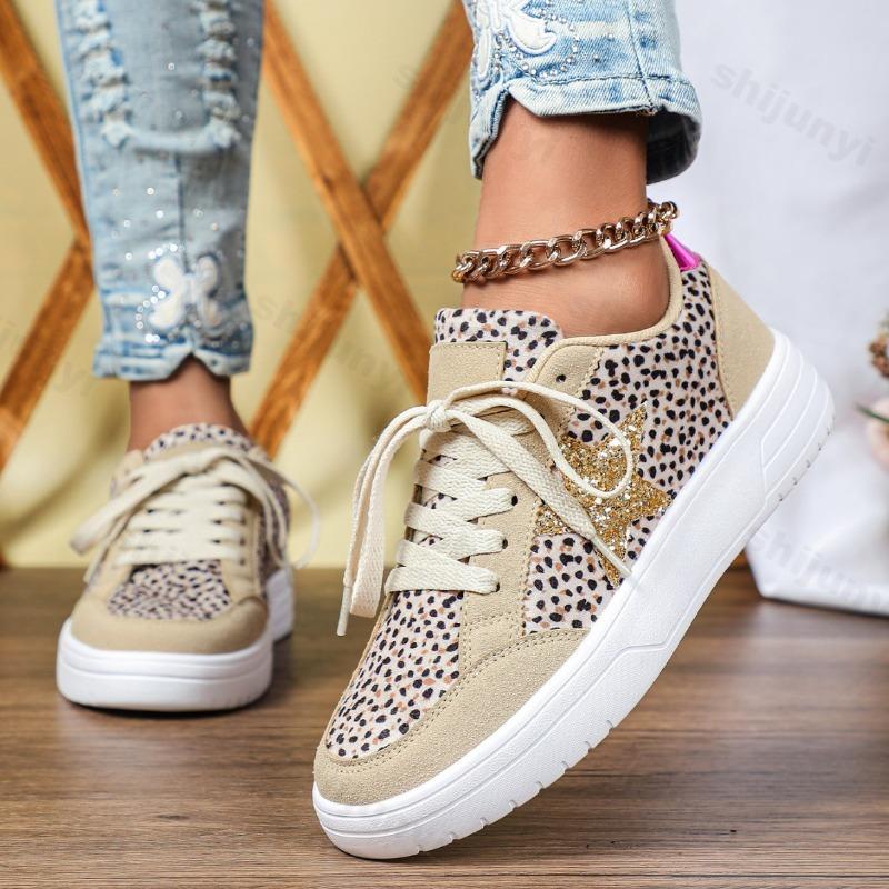 2026 Frühling Neu Leopardenmuster Retro Mode Freizeitschuhe Damen Sportschuhe Flacher Einstieg Bequem Vielseitig Klobige Sneaker