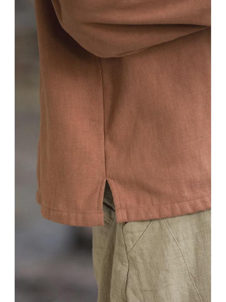 Dámská retro umělecká košile z bavlny a lnu: Jaro/Léto, S plusovým sametem, Tričko na knoflíky