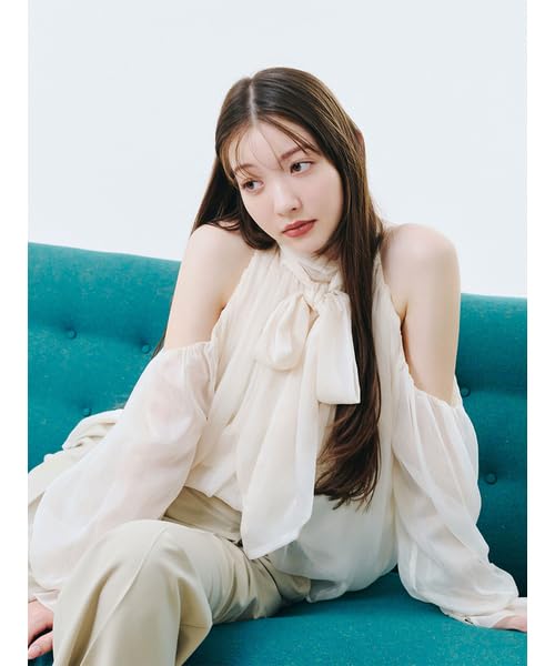 Lily Brown Draped Bowtie Chiffon Blouse LWFB254224 IVR Free Size Women's