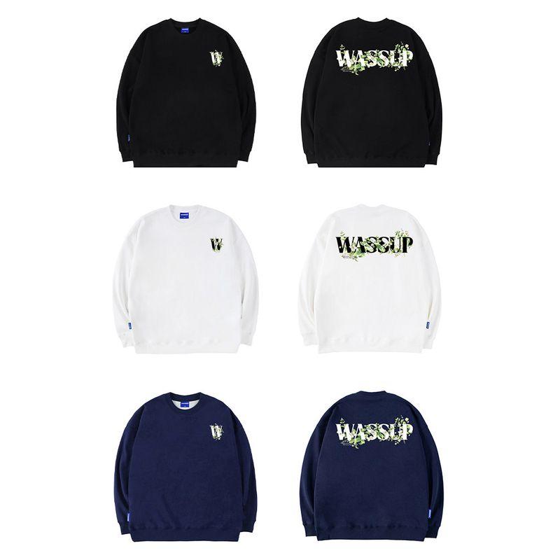 Wassup Vine Flower Language Crew Neck Heavyweight Sweatshirt Unisex Autumn and Winter American Style Trendy Brand Fleece Pullover Top