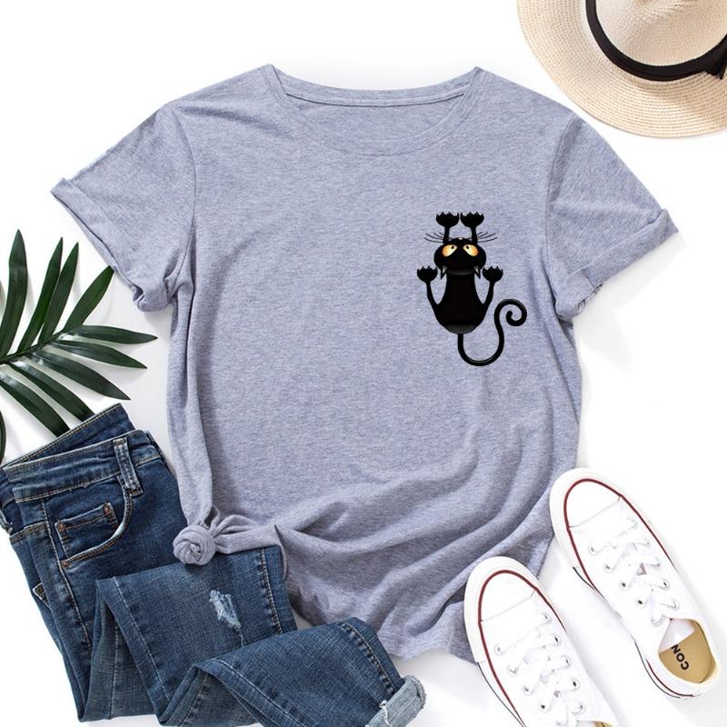 Summer Women's Cute Cat Print Loose Round Neck Pure Cotton Short Sleeved T-Shirts Women’s
