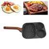 Egg Frying Pan 3 Section Stick Proof Flat Bottom Breakfast Cooking Pan with Heat Resistant Handle for Steak Omelette Black