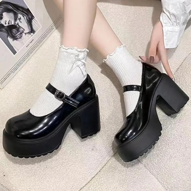 Women's Versatile Thick Heeled Shoes Fashion Buckle Pumps Mary Jane Shoes Ladies White Lolita Shoe Retro Leather Footwear Mujer