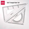 Deli 6425 23cm Transparent Triangle Ruler Set for Students - Ideal for Drafting and Measurements