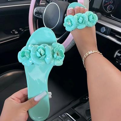 Fashion 2025 New Women Spring/Summer Collection Jelly Color One Word Shoes Beach Daily Shopping Home Essential Casual Slippers