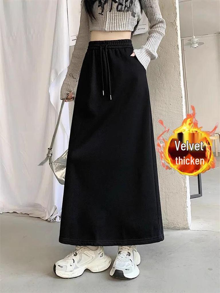 Women's High-Waist A-Line Pencil Skirt, Autumn/Winter 2025, Plush, Mid-Length Slit