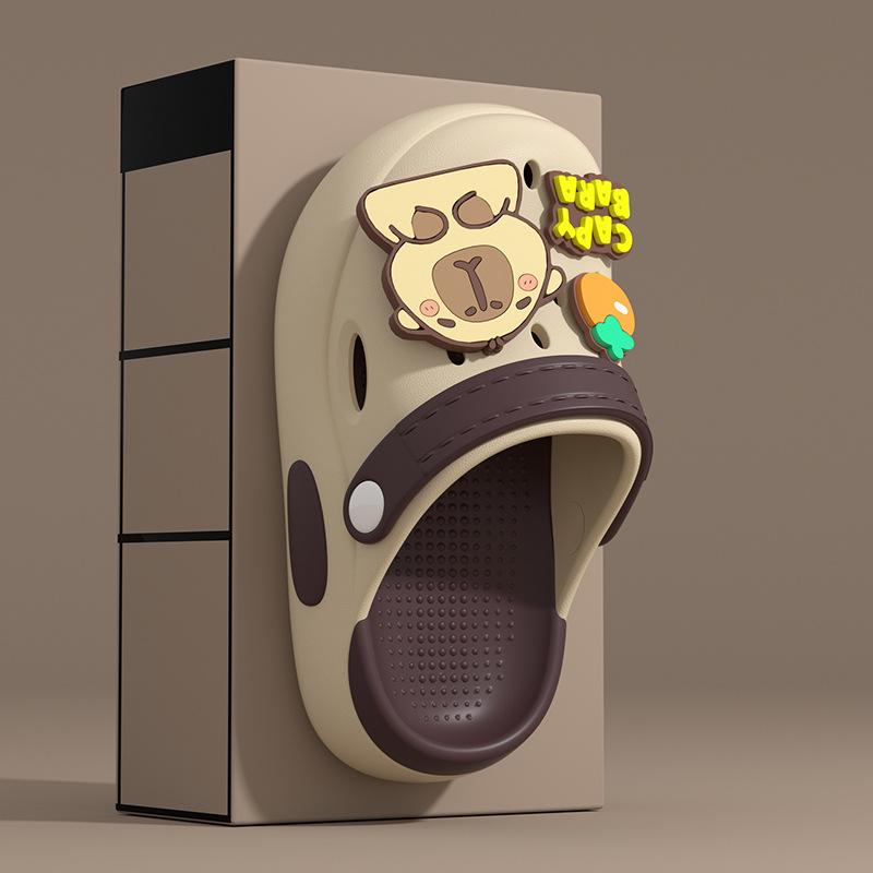 

Детские дырчатые туфли Капибара лето новые для мальчиков и девочек нескользящие для улицы сумка голова тапочки мягкая подошва крутые тапочки 18 yards [inner length 17CM]