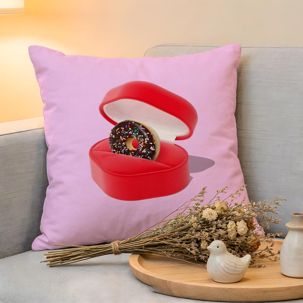 Cushion Cover Linen SkinFriendly Soft Decorative Case For Sofa Home Decor Sweet Donut Cute Anime Pillow Cover