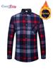 Avslappnad rutmönster varm skjorta för män Långärmad skjorta med bröstficka, män plus fleeceskjorta med tjock knäppning