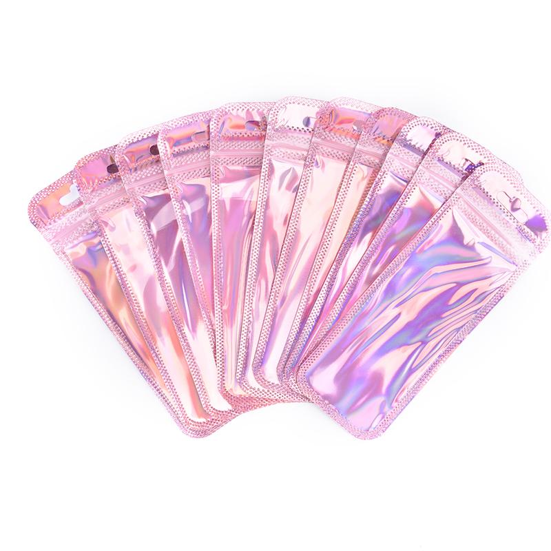 50Pcs 4 Styles Laser Packaging Bag Flat Cosmetic Bag Holographic Mini Bags